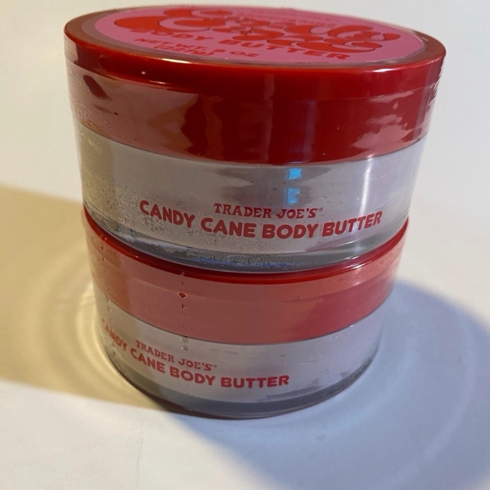 Lot of 2 Trader Joe’s Candy Cane Shimmering Body Butter 8oz each sealed /new